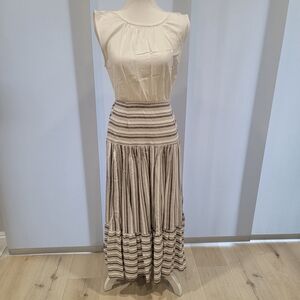 Blu Pepper Cream and Brown Striped Maxi Dress